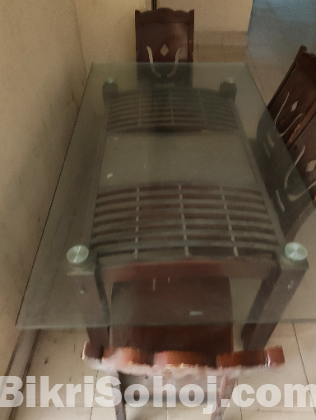 Malaysian Dining Table with Tempered Glass & Wooden Chairs